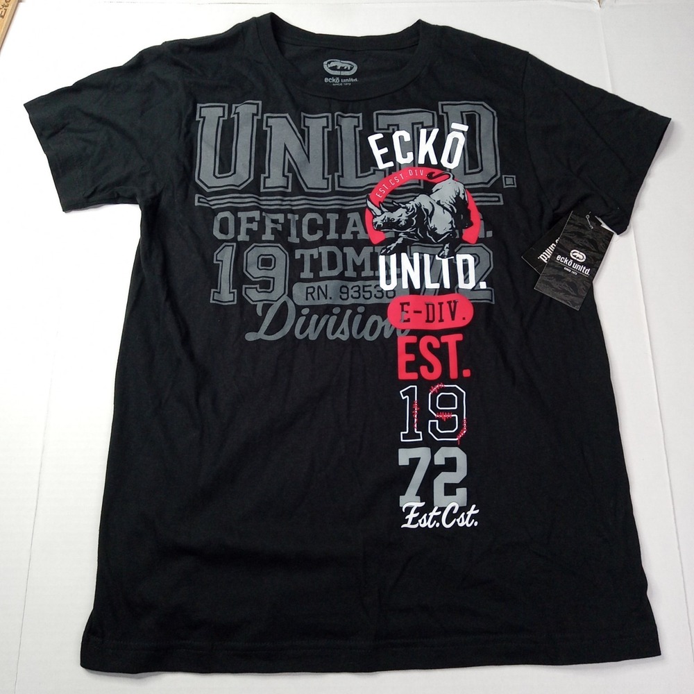 Ecko Unltd Shirt Men's M Black Graphic Rhino 1972 Streetwear Hip Hop Tee Cotton